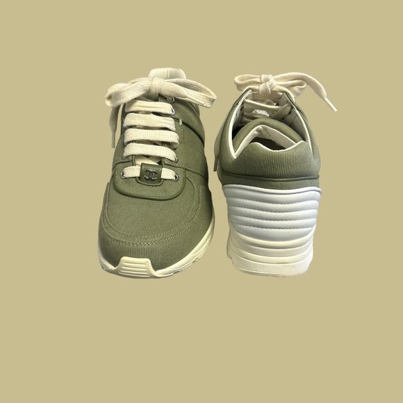 Chanel Khaki Olive Green Canvas Sneakers - Picture 4 of 6
